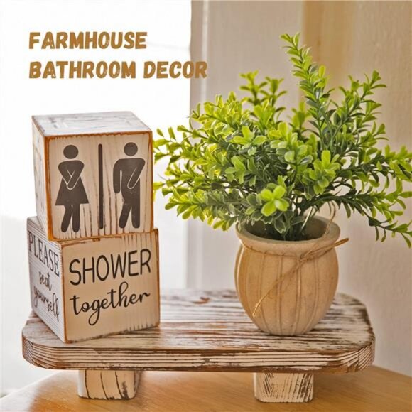 Farmhouse Funny Bathroom Decor Signs, (Bathroom Block + Plant + Tray) - Picture 6 of 7